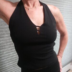 BEBE black backless halter top Y2K